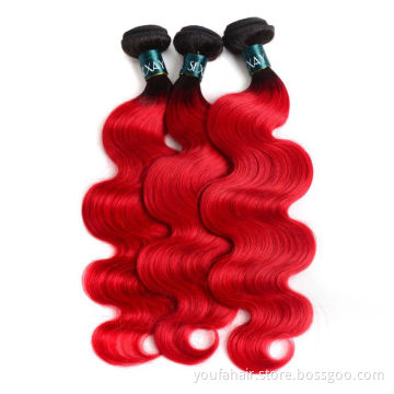 YOUFA 12A Brazilian Virgin Human Hair 1b/red Ombre Color Body Wave Cuticle Aligned Hair Bundles Remy Hair Extension Vendor